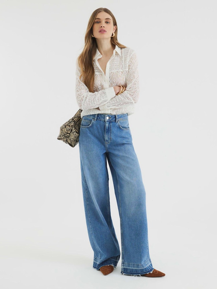 River Island Cream Button Front Lace Shirt - Image 3 of 5