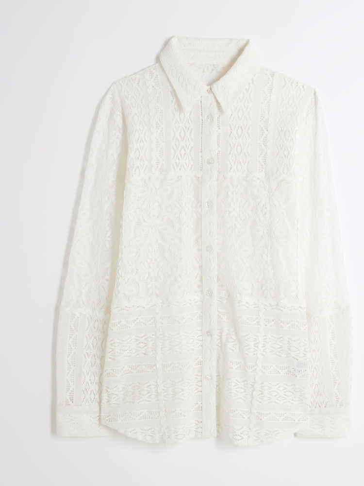 River Island Cream Button Front Lace Shirt - Image 4 of 5