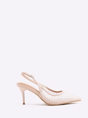 River Island Nude Diamante Mesh Sling Back Court Shoes' - Imagen 1 de 4