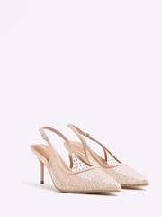 River Island Nude Diamante Mesh Sling Back Court Shoes' - Imagen 2 de 4