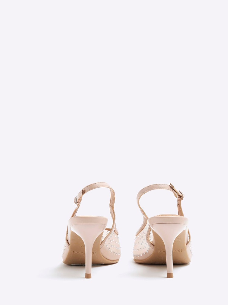 River Island Chaussures nude à bride arrière en maille en diamant - Image 3 of 4