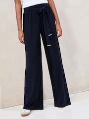 Azul marino - Lipsy Jersey Wide Leg Tie Trousers - Imagen 1 de 4