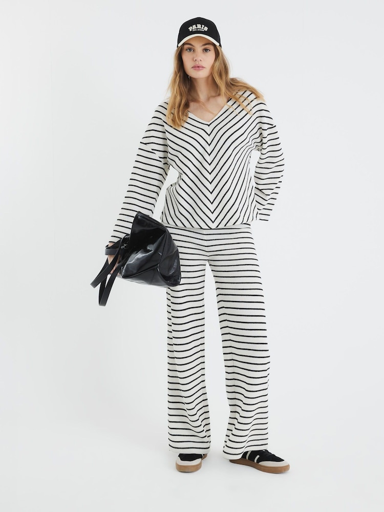 River Island Cream Stripe Textured Trousers - Image 1 of 5 River Island Cream Stripe Textured Trousers - Image 1 of 5
