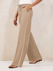 Lipsy Mocha Brown Crinkle Wide Leg Trousers - Image 1 of 4