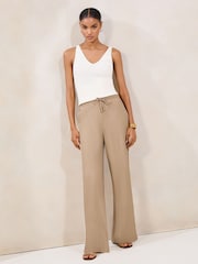 Lipsy Mocha Brown Crinkle Wide Leg Trousers - Image 2 of 4