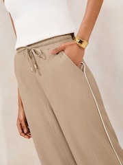 Lipsy Mocha Brown Crinkle Wide Leg Trousers - Image 3 of 4