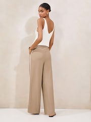 Lipsy Mocha Brown Crinkle Wide Leg Trousers - Image 4 of 4
