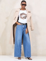 Lipsy White Sequin Lips Print T-Shirt - Image 4 of 4