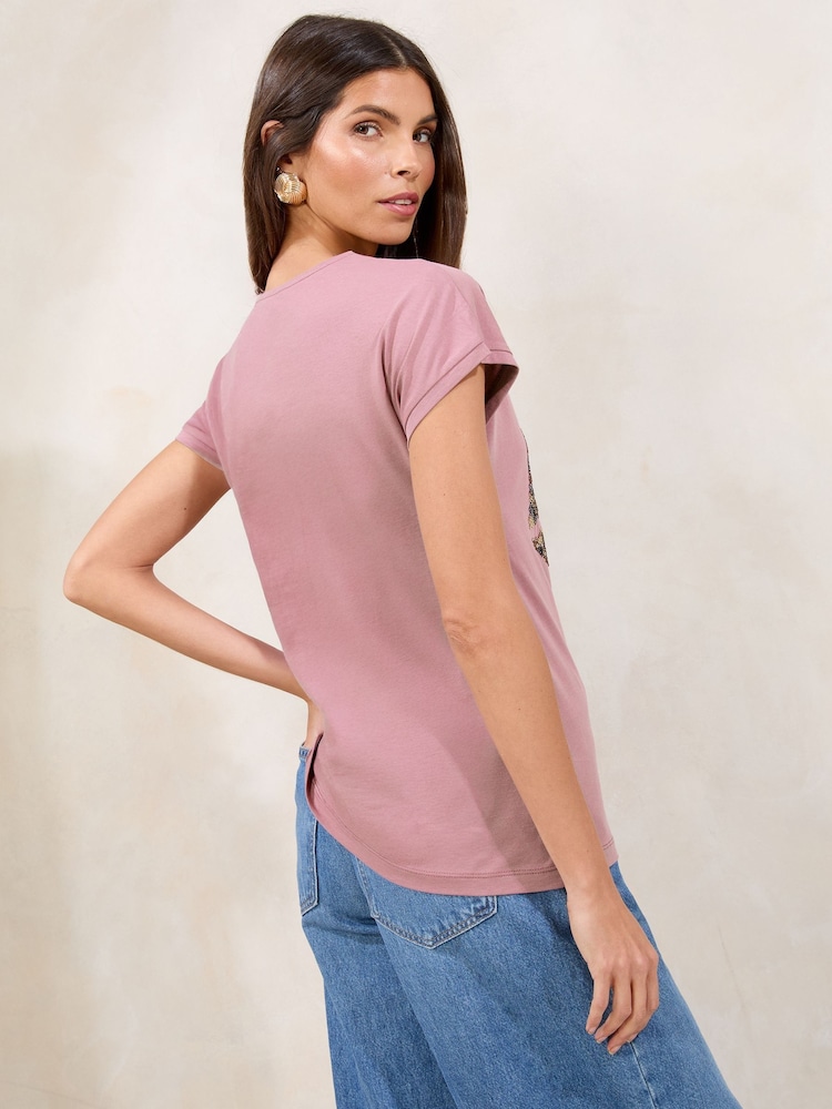 Lipsy Pink Sequin Graphic T-Shirt - Image 4 of 4 Lipsy Pink Sequin Graphic T-Shirt - Image 4 of 4