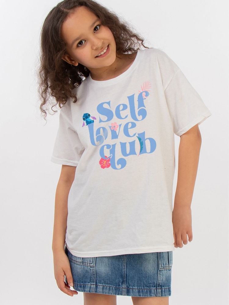 Brands In White Girls Disney Lilo & Stitch Self Love Club 100% Cotton T-Shirt - Image 1 of 4