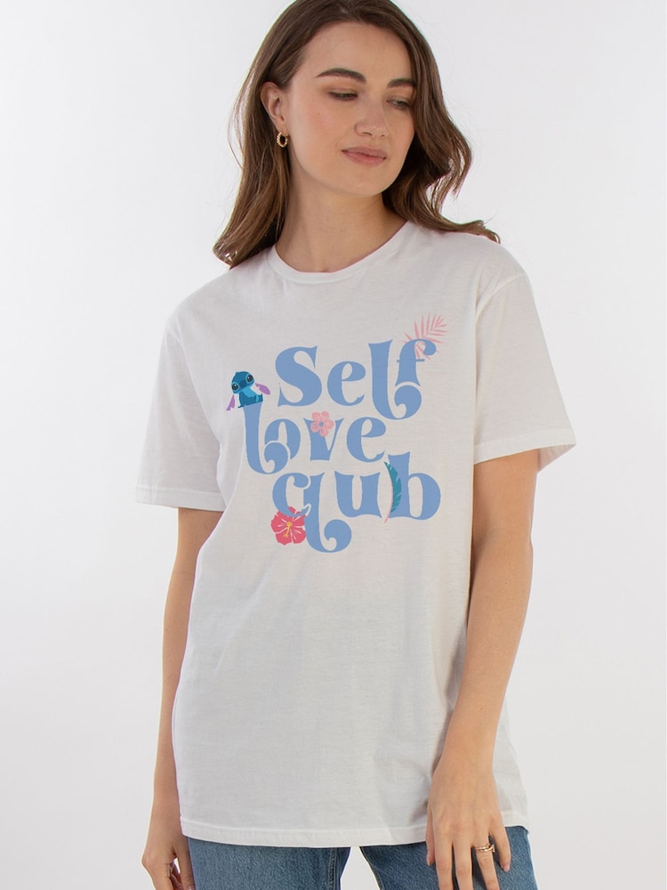 Brands In White Disney Lilo & Stitch Self Love Club 100% Cotton T-Shirt - Image 1 of 4