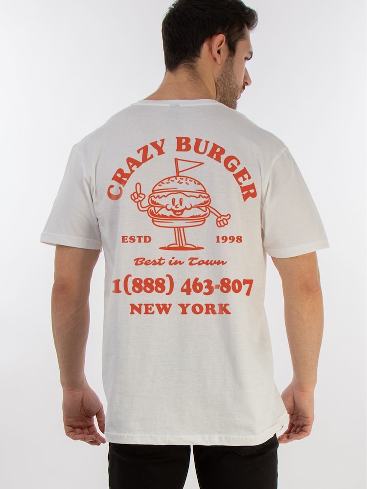 Brands In White Crazy Burger Mens 100% Cotton T-Shirt - Image 1 of 4