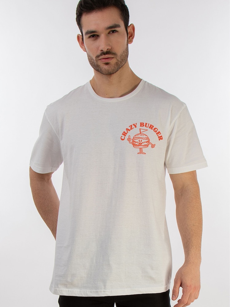 Brands In White Crazy Burger Mens 100% Cotton T-Shirt - Image 2 of 4