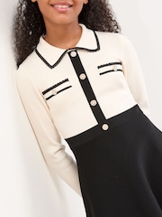 Lipsy White/Black Long Sleeve Knitted Shirt Dress (5-16yrs) - Image 2 of 5