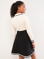 Lipsy White/Black Long Sleeve Knitted Shirt Dress (5-16yrs) - Image 5 of 5