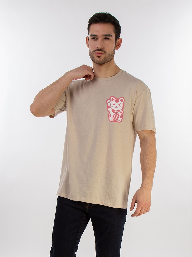 Brands In Natural Men Lucky Cat 100% Cotton T-Shirt - Image 2 of 6