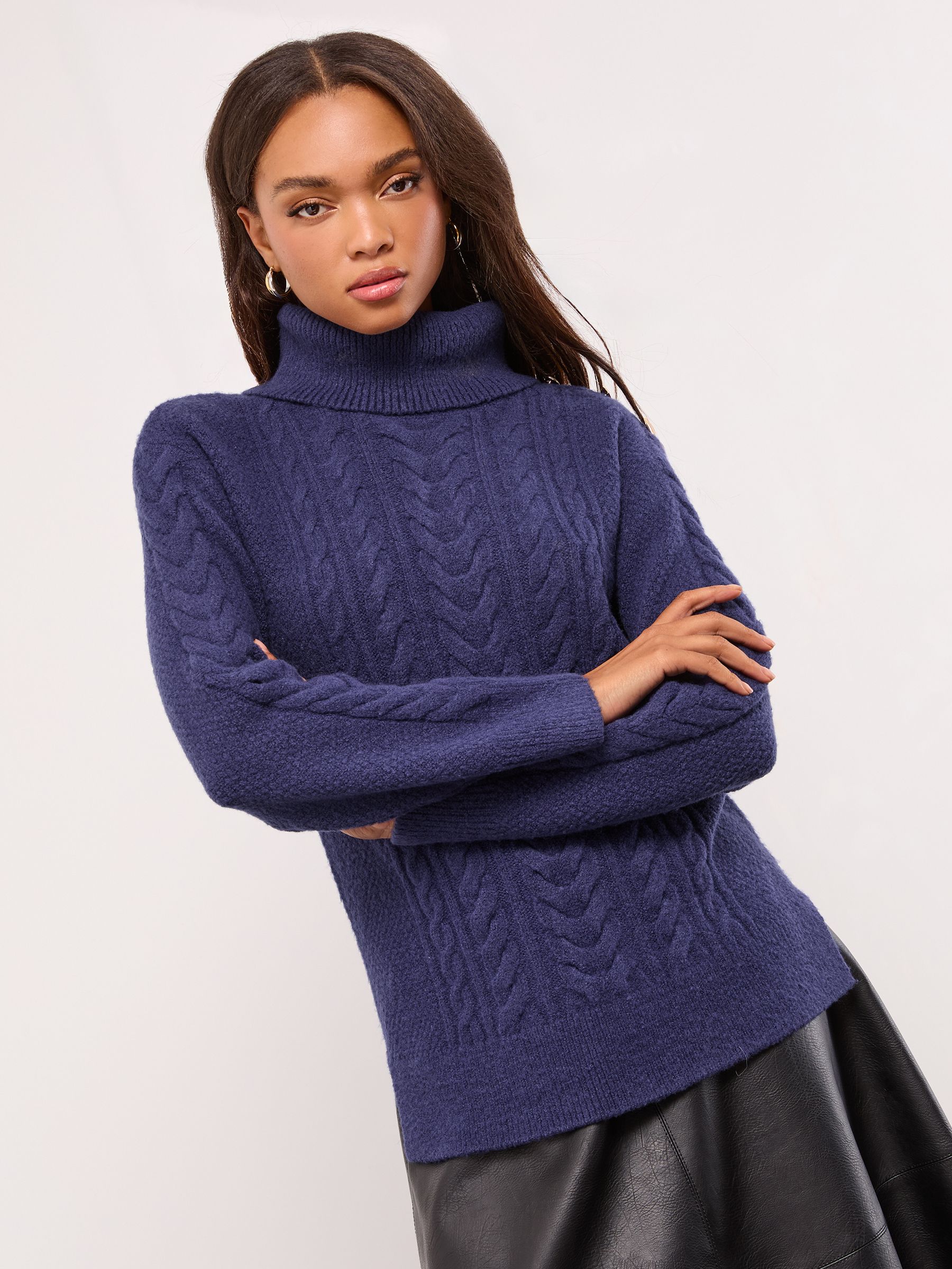 Next：日本 ネイビー - Lipsy カウルネック ケーブルニット ロング