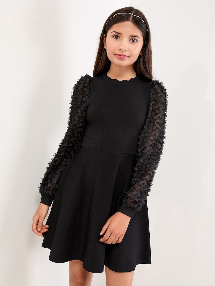 Lipsy Black 3D Sleeve Knit Dress (5-16yrs) - Image 1 of 4
