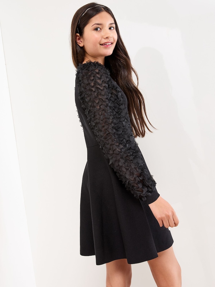 Lipsy Black 3D Sleeve Knit Dress (5-16yrs) - Image 2 of 4