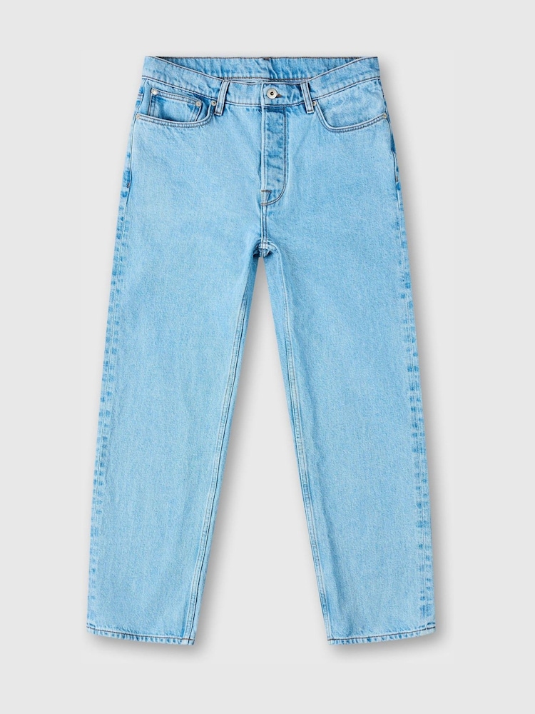 Pretty Green Blue 100% Cotton Parthian Laser Etched Paisley Jeans - Imagen 1 de 5