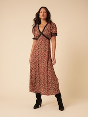 Nobodys Child Red Ditsy Floral Print Sophia Midi Dress - Image 1 of 5