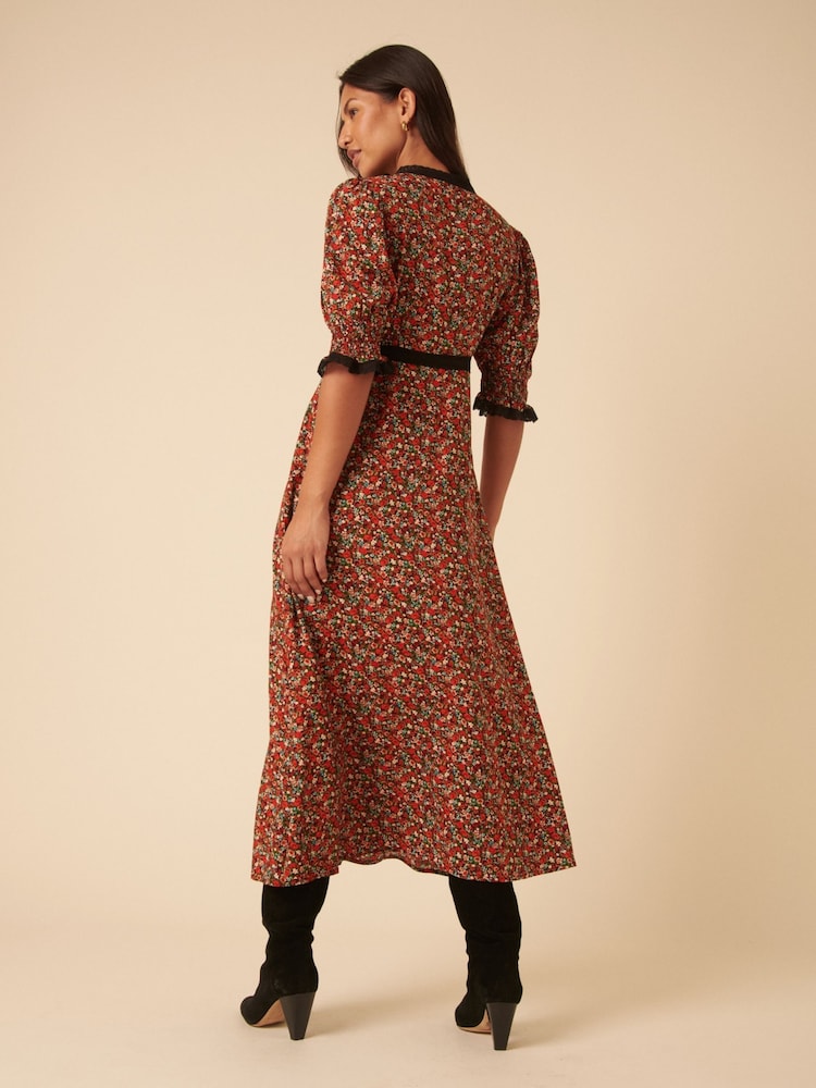 Nobodys Child Red Ditsy Floral Print Sophia Midi Dress - Image 2 of 5 Nobodys Child Red Ditsy Floral Print Sophia Midi Dress - Image 2 of 5