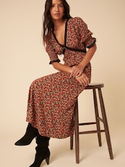 Nobodys Child Red Ditsy Floral Print Sophia Midi Dress - Image 3 of 5