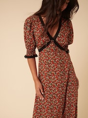 Nobodys Child Red Ditsy Floral Print Sophia Midi Dress - Image 4 of 5
