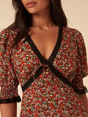 Nobodys Child Red Ditsy Floral Print Sophia Midi Dress - Image 5 of 5