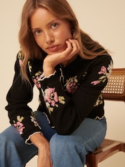 Nobodys Child Black Floral Print Jacquard Collar Cardigan - Image 2 of 4