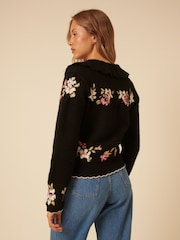 Nobodys Child Black Floral Print Jacquard Collar Cardigan - Image 4 of 4
