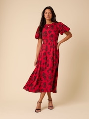 Nobodys Child Red Floral Print Quinn Midi Dress - Image 1 of 5