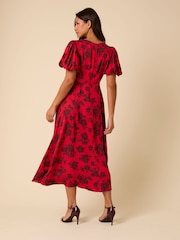 Nobodys Child Red Floral Print Quinn Midi Dress - Image 2 of 5