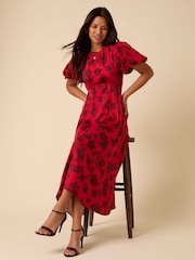 Nobodys Child Red Floral Print Quinn Midi Dress - Image 3 of 5