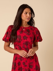 Nobodys Child Red Floral Print Quinn Midi Dress - Image 4 of 5