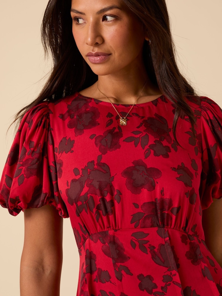 Nobodys Child Red Floral Print Quinn Midi Dress - Image 5 of 5