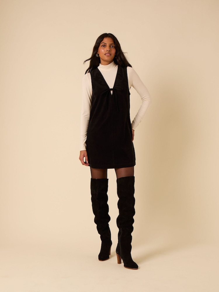 Buy Nobodys Child Black Plain Nila Pinafore Mini Dress from the