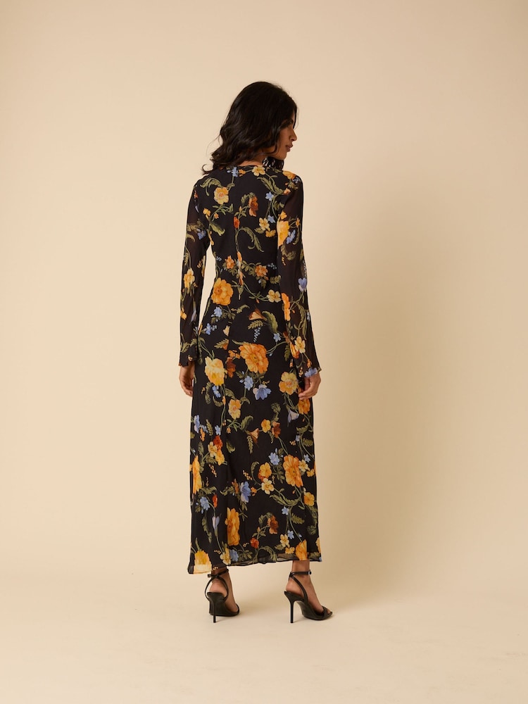 Nobodys Child Black Floral Print Clarissa Midi Dress - Image 2 of 4 Nobodys Child Black Floral Print Clarissa Midi Dress - Image 2 of 4