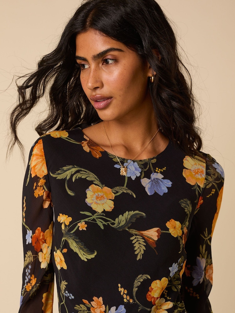 Nobodys Child Black Floral Print Clarissa Midi Dress - Image 4 of 4 Nobodys Child Black Floral Print Clarissa Midi Dress - Image 4 of 4