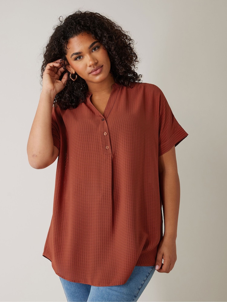 Evans Half Placket Short Sleeve Blouse - Image 1 of 5