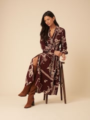 Nobodys Child Red Large Floral Print Brooklyn Shirt Midi Dress - Image 2 of 4