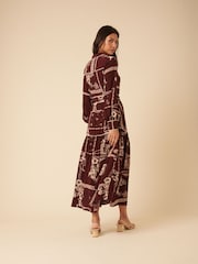 Nobodys Child Red Large Floral Print Brooklyn Shirt Midi Dress - Image 3 of 4