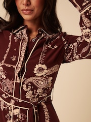 Nobodys Child Red Large Floral Print Brooklyn Shirt Midi Dress - Image 4 of 4