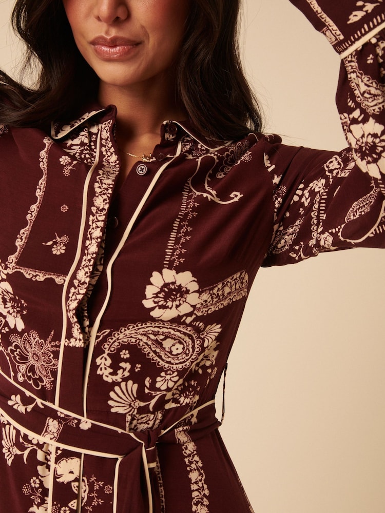 Nobodys Child Red Large Floral Print Brooklyn Shirt Midi Dress - Image 4 of 4 Nobodys Child Red Large Floral Print Brooklyn Shirt Midi Dress - Image 4 of 4