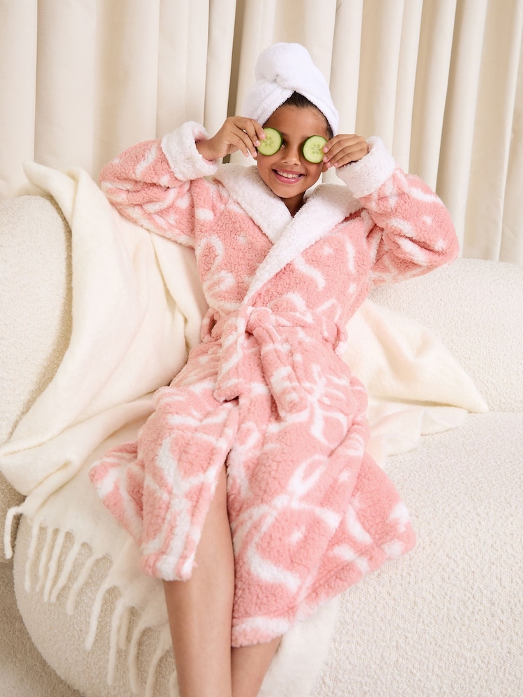 Lipsy Soft Touch Borg Bow Hooded Robe (5-16yrs) - Bild 1 von 5
