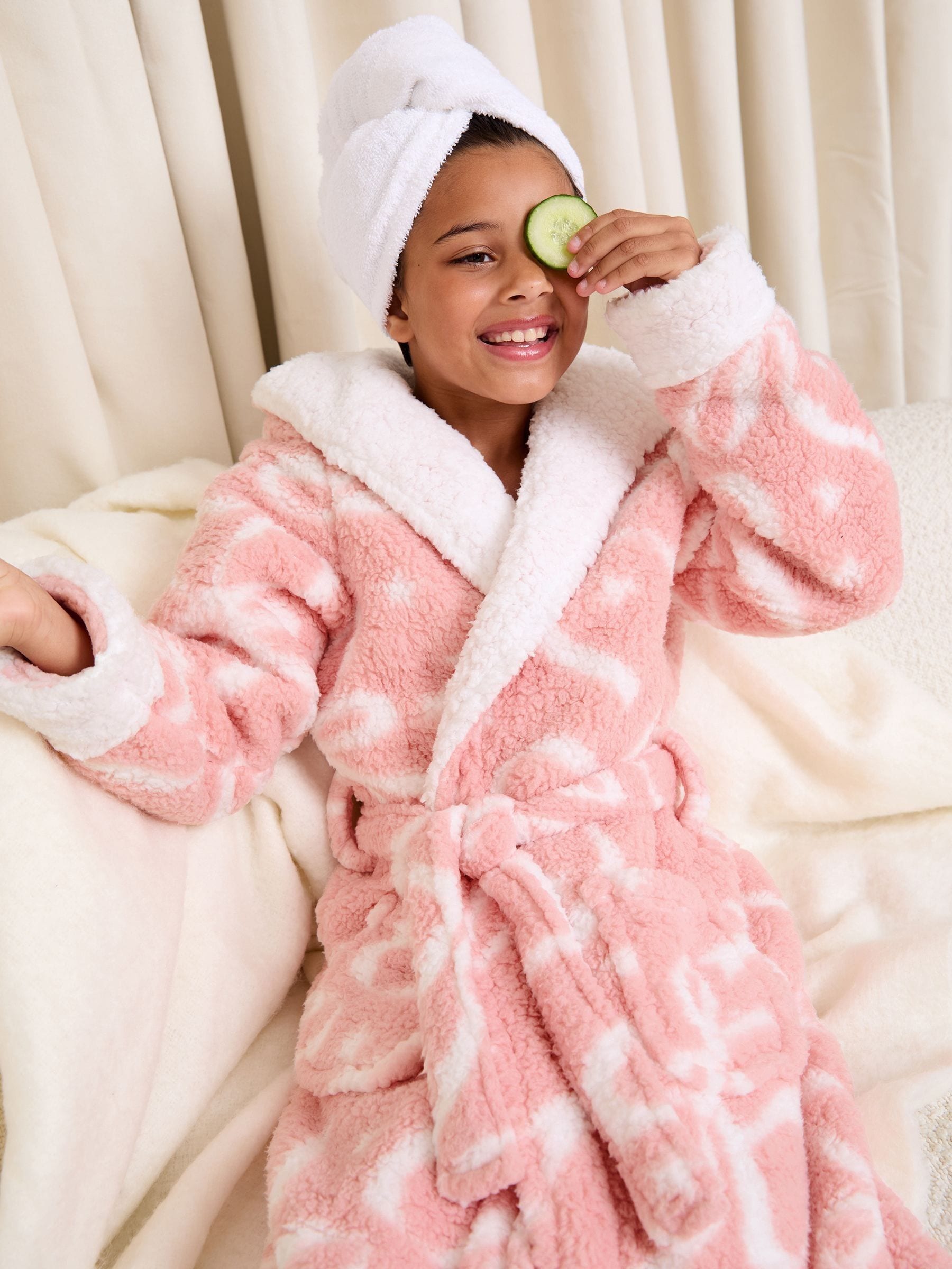 Buy Lipsy Pink Soft Touch Borg Bow Hooded Dressing Gown (5-16yrs
