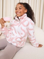 Lipsy White/Pink Soft Touch Borg Bow Fleece (5-16yrs) - Image 2 of 4