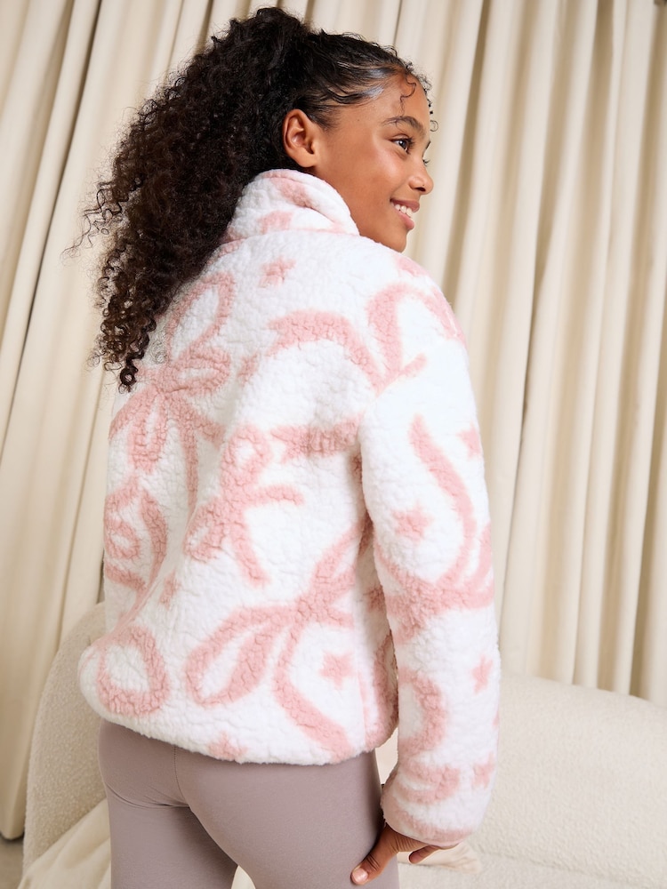 Lipsy White/Pink Soft Touch Borg Bow Fleece (5-16yrs) - Image 4 of 4
