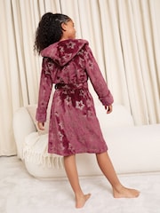 Lipsy Berry Red Soft Touch Foil Print Hooded Dressing Gown (5-16yrs) - Image 4 of 4