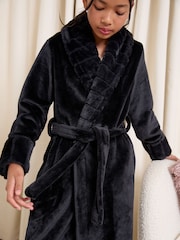 Lipsy Black Soft Touch Shawl Collar Dressing Gown (5-16yrs) - Image 2 of 4